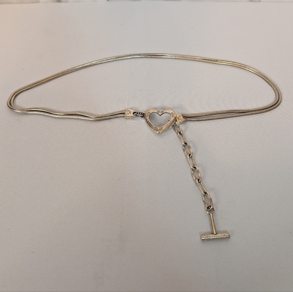 Brighton Vintage Silver Heart Double Snake Chain Belt - Picture 4 of 8